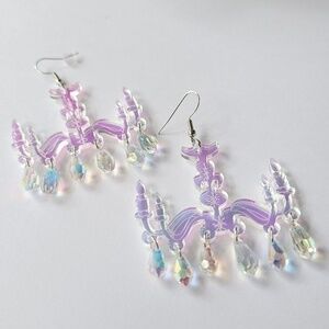 Iridescent Acrylic Chandelier Earrings Laser Cut Dangle Crystals Wire Hook